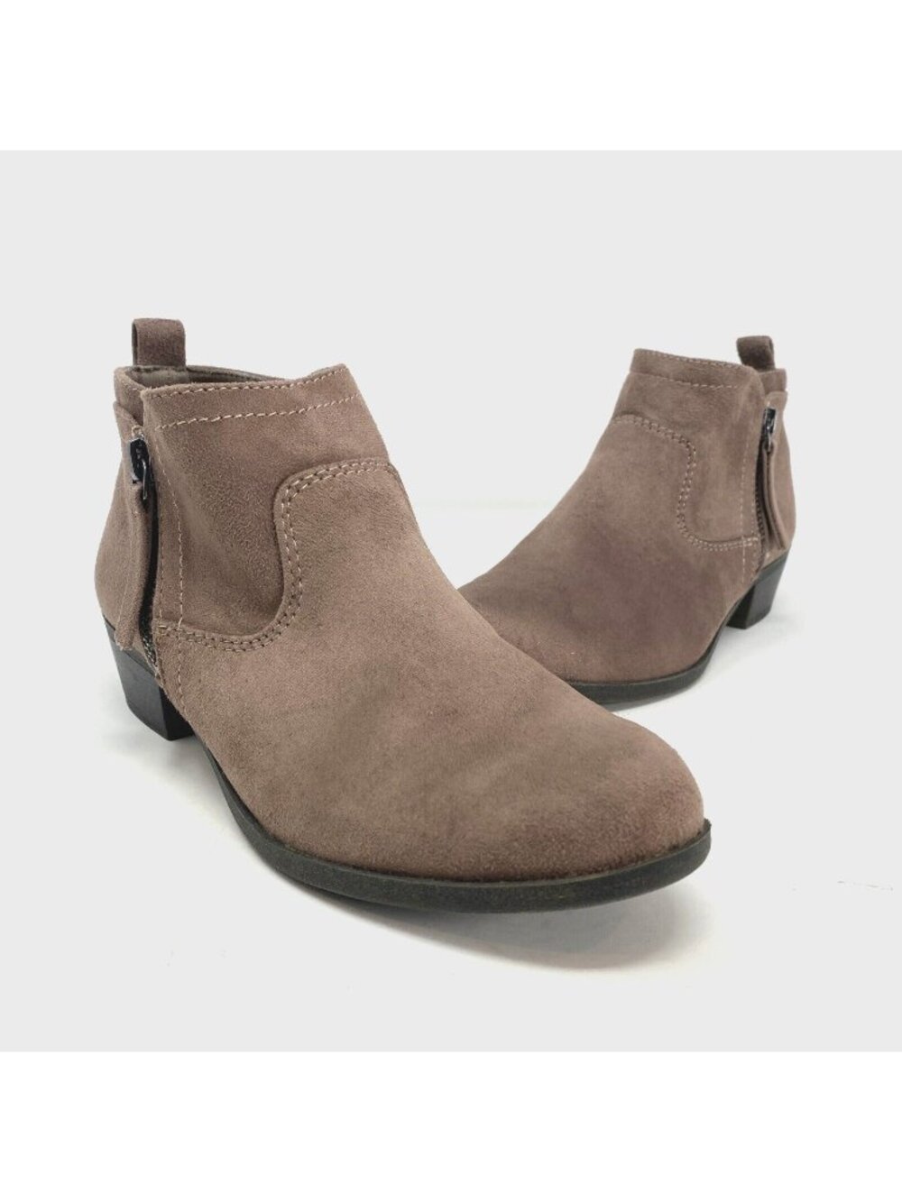 Arizona Jeans Boots Womens Garrity 6M Taupe Faux Suede Western Ankle Bootie Heel